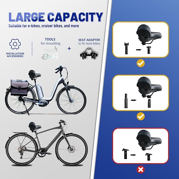 YLG LARGE CAPACITY BIKE SEAT STORAGE BOX WITH LOCK, UNIVERSAL MOUNTING KIT FOR E-BIKES AND CRUISER BIKES, BLACK