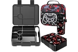 Bevalsa Kids Bento Lunch Box with 6 Compartment, Stainless Steel Metal Water Bottle, Insulated Bag & Utensils, BPA-Free Leakproof Food Container for School Boys Girls, Back To School Gift
