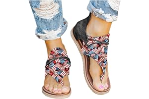 Gibobby Flip Flops for Women Casual Clip Toe Flat Sandals 4th of July Back Zipper Boho Summer Beach Flip Flops Slippers