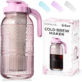 Cold Brew Coffee Maker 64 oz &ndash; Airtight Glass Mason Jar Pitcher Brewer with Leak-Proof Lid &amp; Handle, Wide Mouth Iced Coffee Maker, Vintage Kitchen Decor - Blush