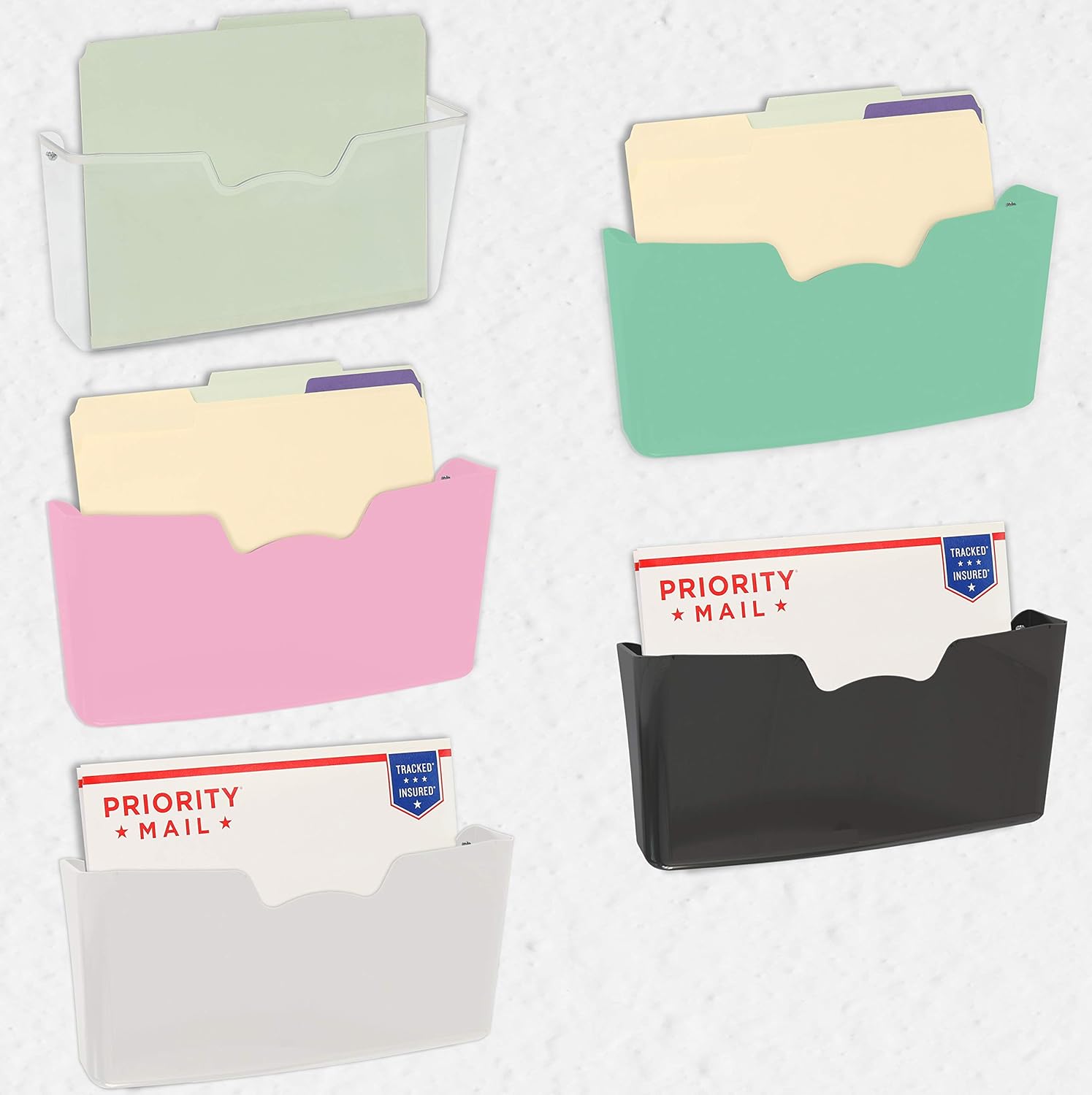 5 Pack - Simple Houseware Single Pocket Wall Mount File Holder, Assorted Color : Office Products