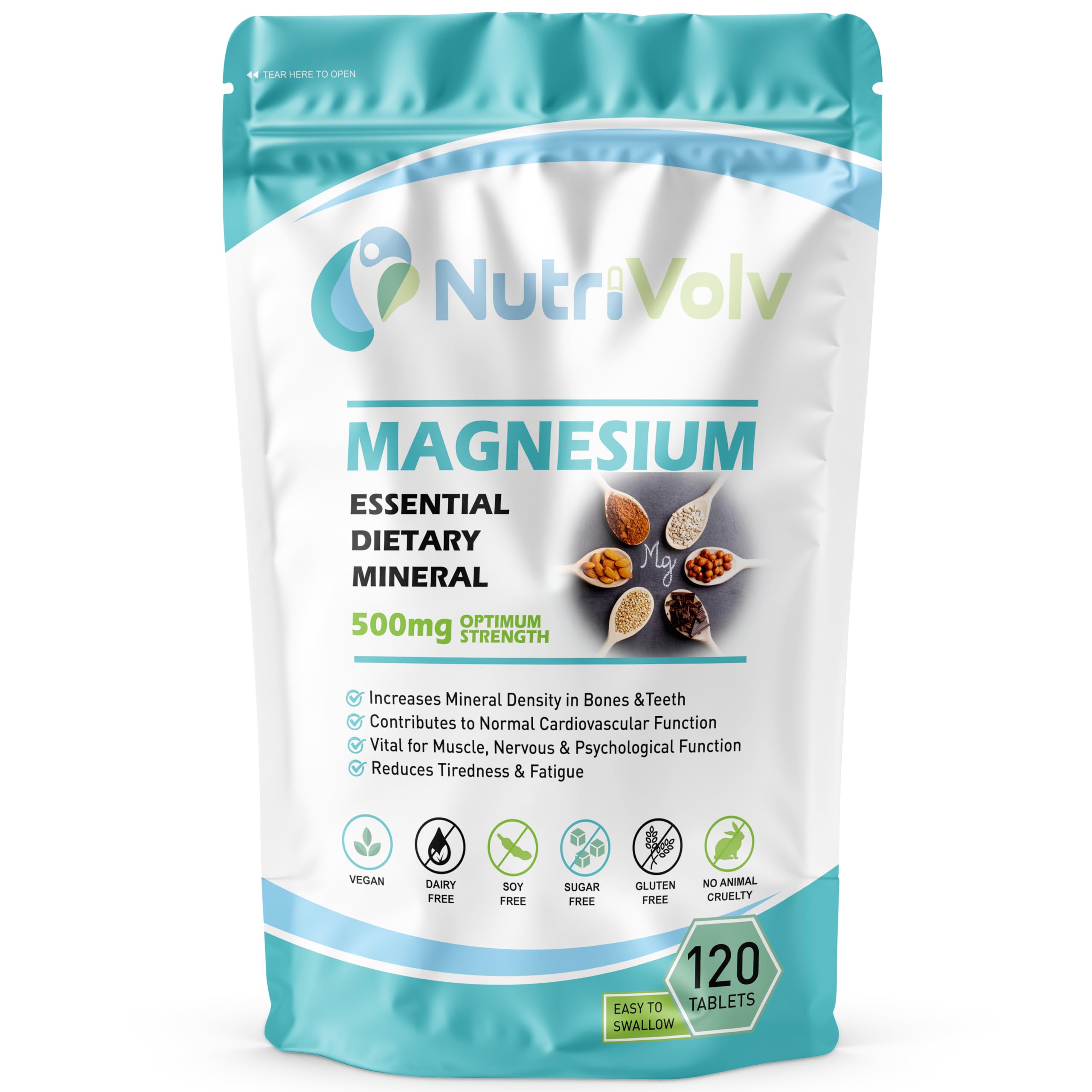 Magnesium 500mg Muscle Function Reduce Tiredness & Fatigue | Bones & Teeth Health | 120 Tablets