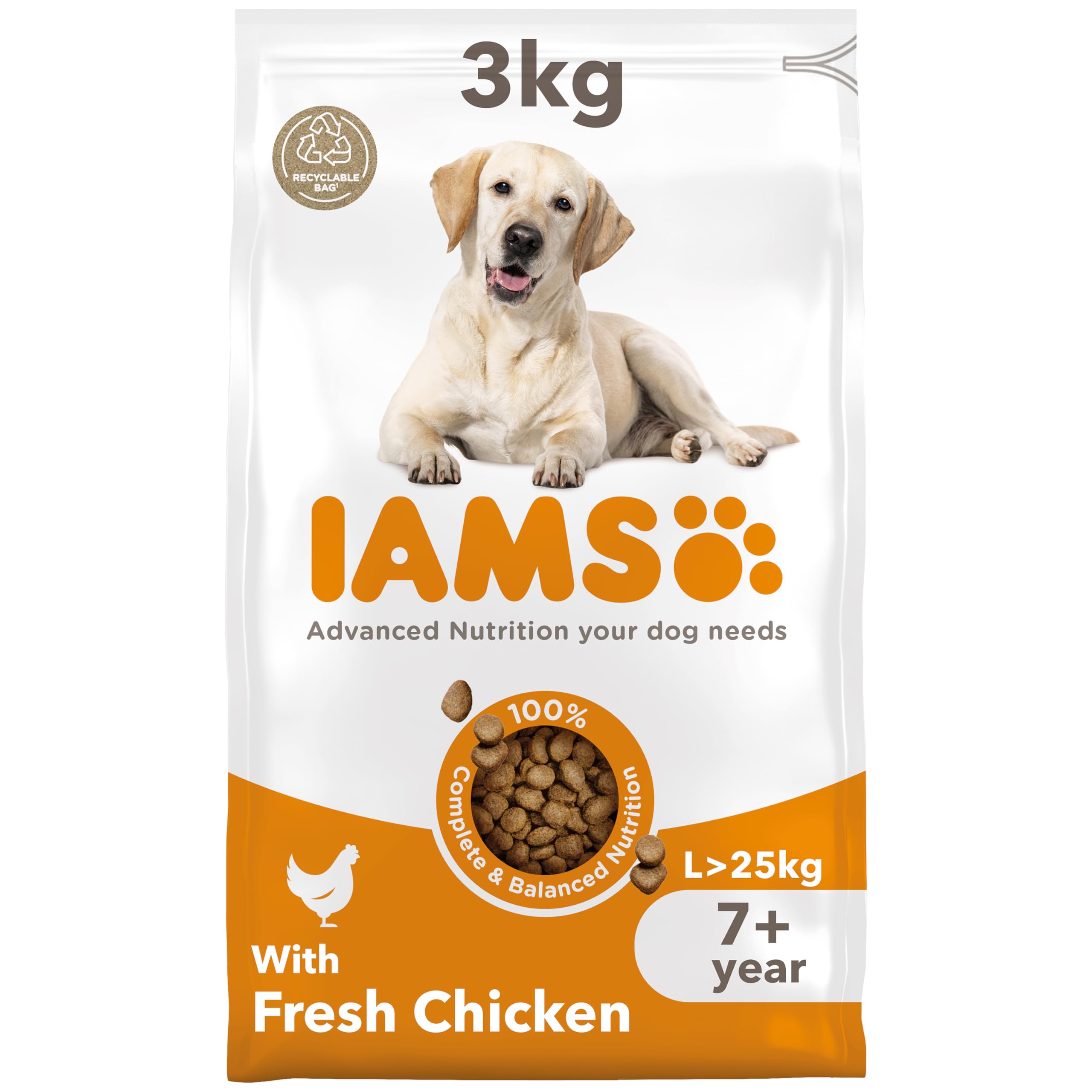 IAMS Senior Large Complete Dry Dog Food Chicken 3kg - With DentalCare System