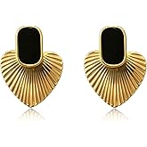 Gold Earrings for Women Black/Green/White 18k Gold Heart Dangle Earrings Dainty Statement Hypoallergenic Earrings for Women Trendy Gold Vintage Jewelry