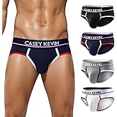 Casey Kevin Men's Cotton Briefs Wide Waistband No Fly Underwear Briefs for Men 4 Pack