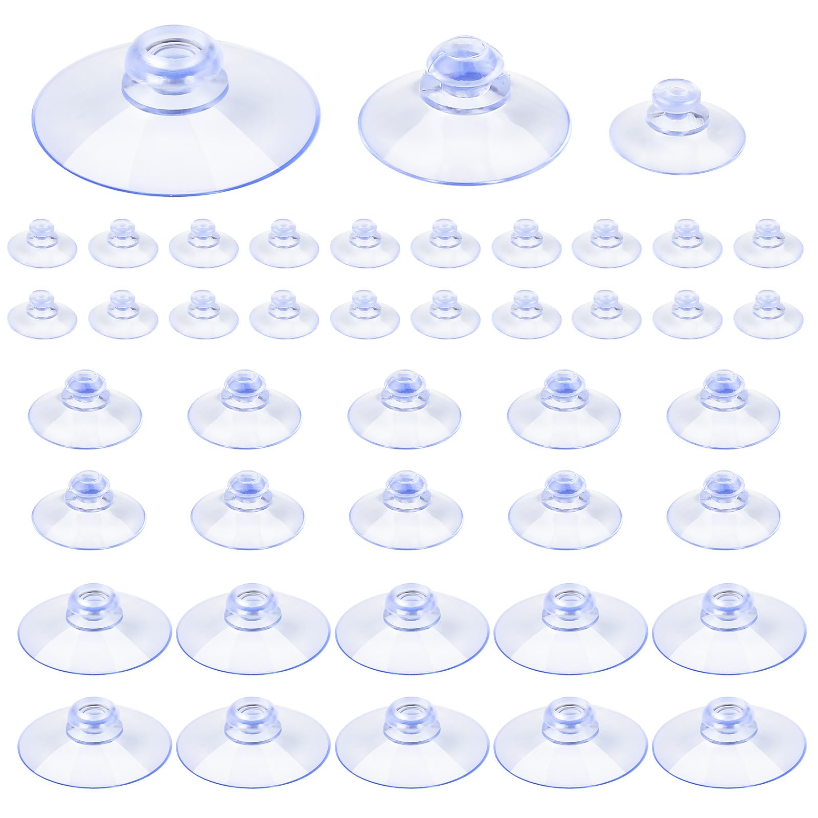 AILUYA Pack of 40 Clear Suction Cups, PVC Plastic, 100% PVC, Round, No Hooks, Heavy Duty, Wall Mount, Contemporary Style, Organizing, Hanging, Holding, Glass, Metal, Tile, Plastic