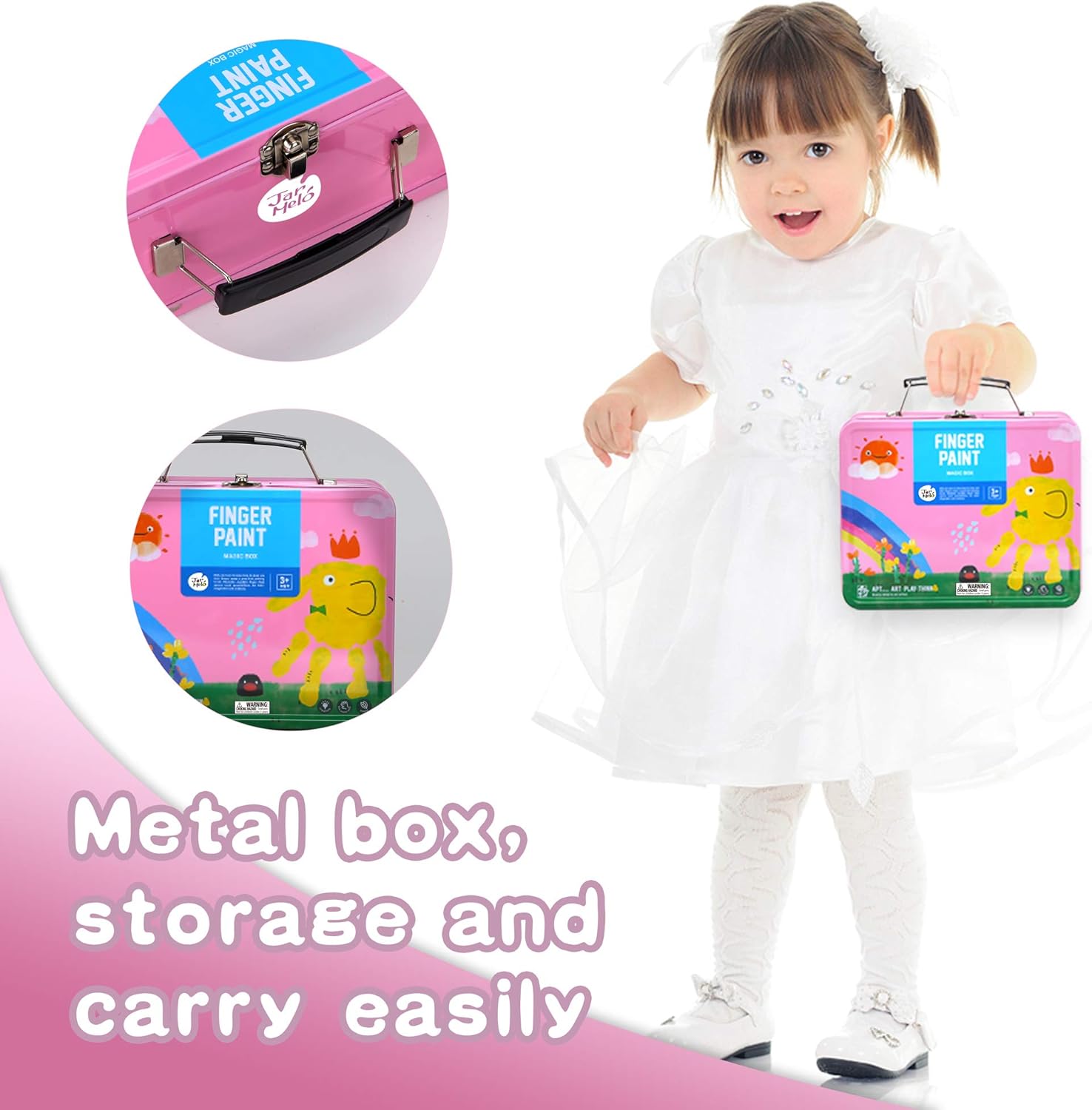 Jar Melo Children's Finger Paint Kit; Non-Toxic;Washable; Portable Iron Pink Box; 6 Colors: Toys & Games