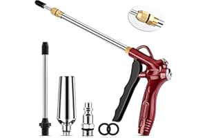 EVOULTES High Flow Air Blow Gun with Adjustable 8-14 Inch Extension, Upgraded Red Air Nozzle Blower w/Powerful Venturi Nozzle & 1/4'' Standard Quick Plug, Dust Cleaning Gun for Air Compressor Accessories