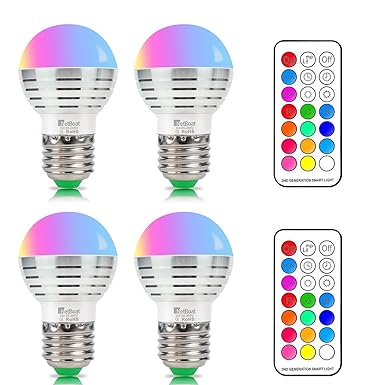 4er Pack LED RGBW Lampe,3W E27 Dimmbar Farbige Leuchtmittel Licht Farbige Glühbirne,AC85-265V 12 Farben Fernbedienung inklusi