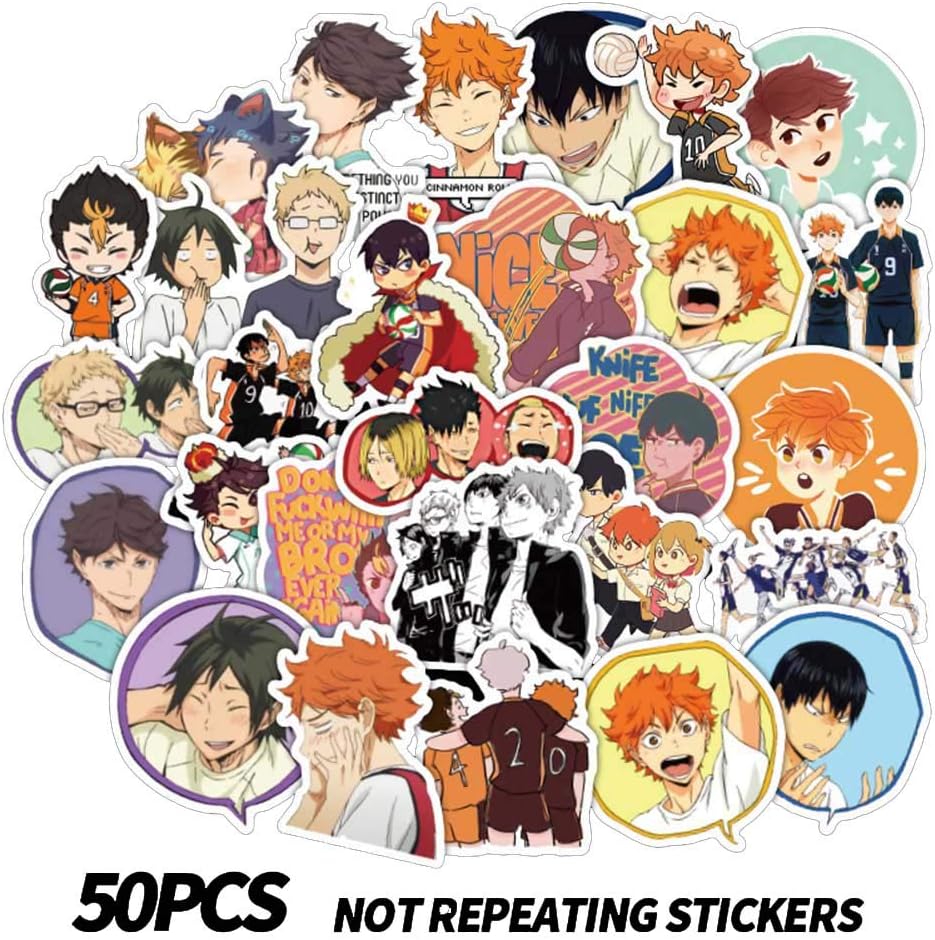 Apehuyuan 50 Pcs Anime Haikyuu Stickers, Waterproof Vinyl Stickers Decal for Skateboard Pad MacBook Laptop Luggage Bike