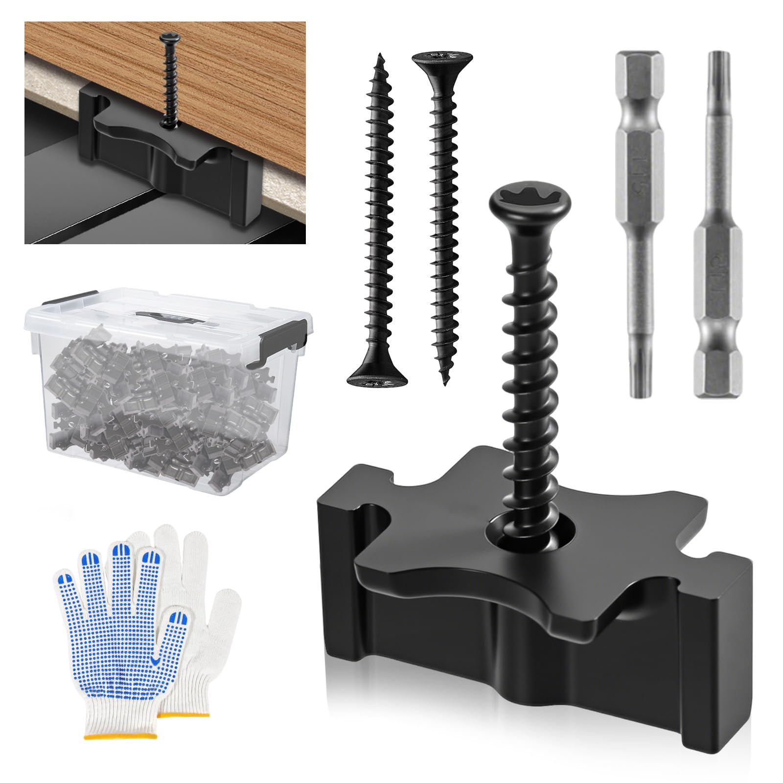 Photo 1 of 1000 PCS Hidden Deck Fasteners Kit with Screws & Bit - Universal T-Clips for Grooved Composite Decking, Creates Invisible Finish with Perfect 6mm Spacing