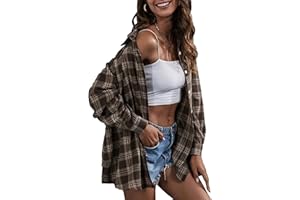 Zontroldy Plaid Flannel Shirts for Women Oversized Long Sleeve Button Down Buffalo Plaid Shirt Blouse Tops