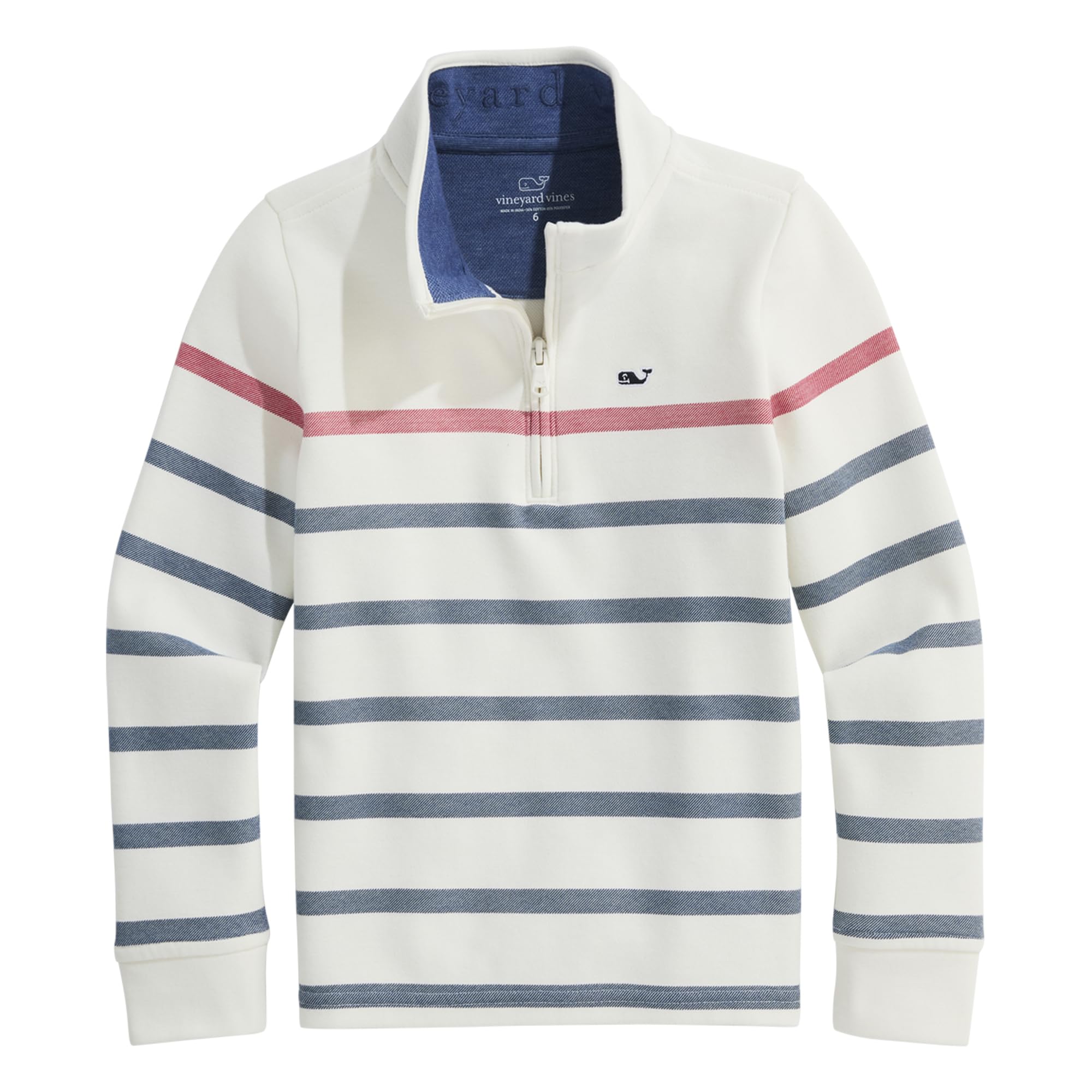 vineyard vines Boys’ Breton Stripe Saltwater Quarter-Zip, Red White Blue