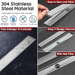 DLONE Linear Shower Drain, 28" AISI 304 Stainless