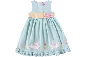 Good Lad Toddler Thru 4/6X Girls Turquoise Seersucker Easter Dress with Bunny Applique