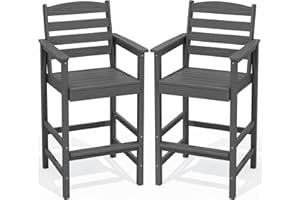 SERWALL Tall Adirondack Chairs Set of 2, Oversize Balcony Adirondack Chairs Set, Outdoor Bar Height Barstools Widened Chair Set for Bistro, Poolside, Garden, Gray