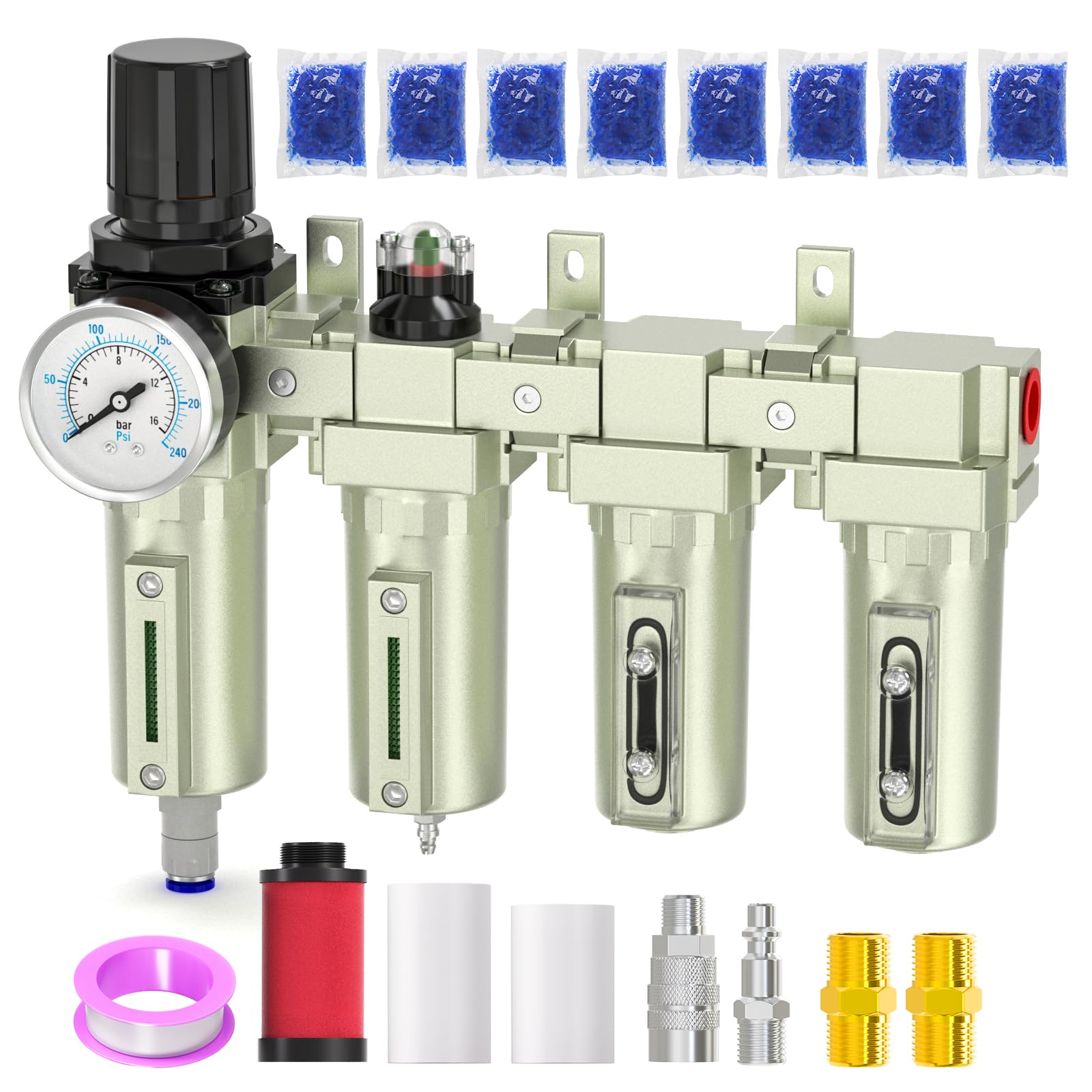 Photo 1 of BOGERDACK Industrial Grade 4-Stage Air Drying System, 1/2" NPT with Auto Drain, desiccant dryer, air regulator, Particulate Filter and Coalescing Filter for for Paint Spray? Plasma Cutter