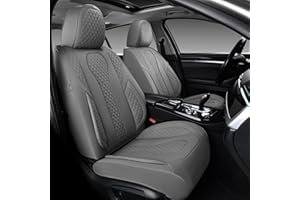 KEYOOG Car Seat Covers Full Set, 2-Seater Waterproof and Breathable Nappa Leather, Fit for Front Seats of Cars, Compatible with Airbags, Car Seat Protector Covers for Most Cars - Grey
