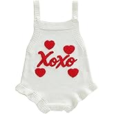 Doqcey Newborn Baby Girl Valentines Outfit Letter Heart Embroidery Knit Romper Sleeveless Overalls Bodysuit One Piece Outfit