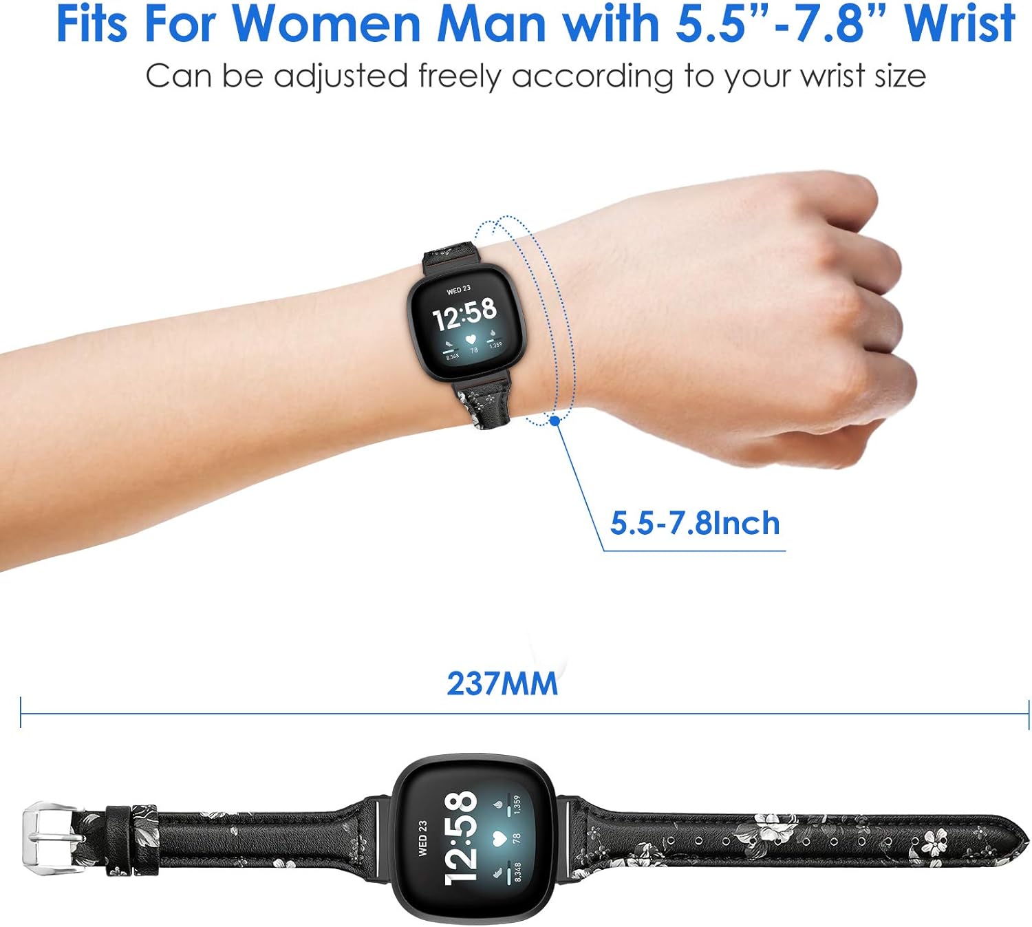 KIMILAR Leather Bands Compatible with Fitbit Sense/Versa 3, Slim Genuine Leather Band Replacement Strap Wristband Accessories Man Women Compatible with Fitbit Versa 3 / Sense Smart Watch: Home Audio & Theater