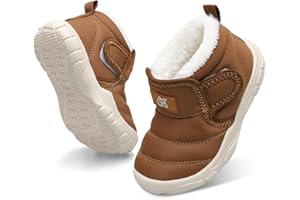 QFH Baby Boys Girls Winter Warm Shoes Cozy Fleece Snow Boots Toddler Non-Slip Walking Shoes Infant Outdoor Water Resistance Faux Fur Booties