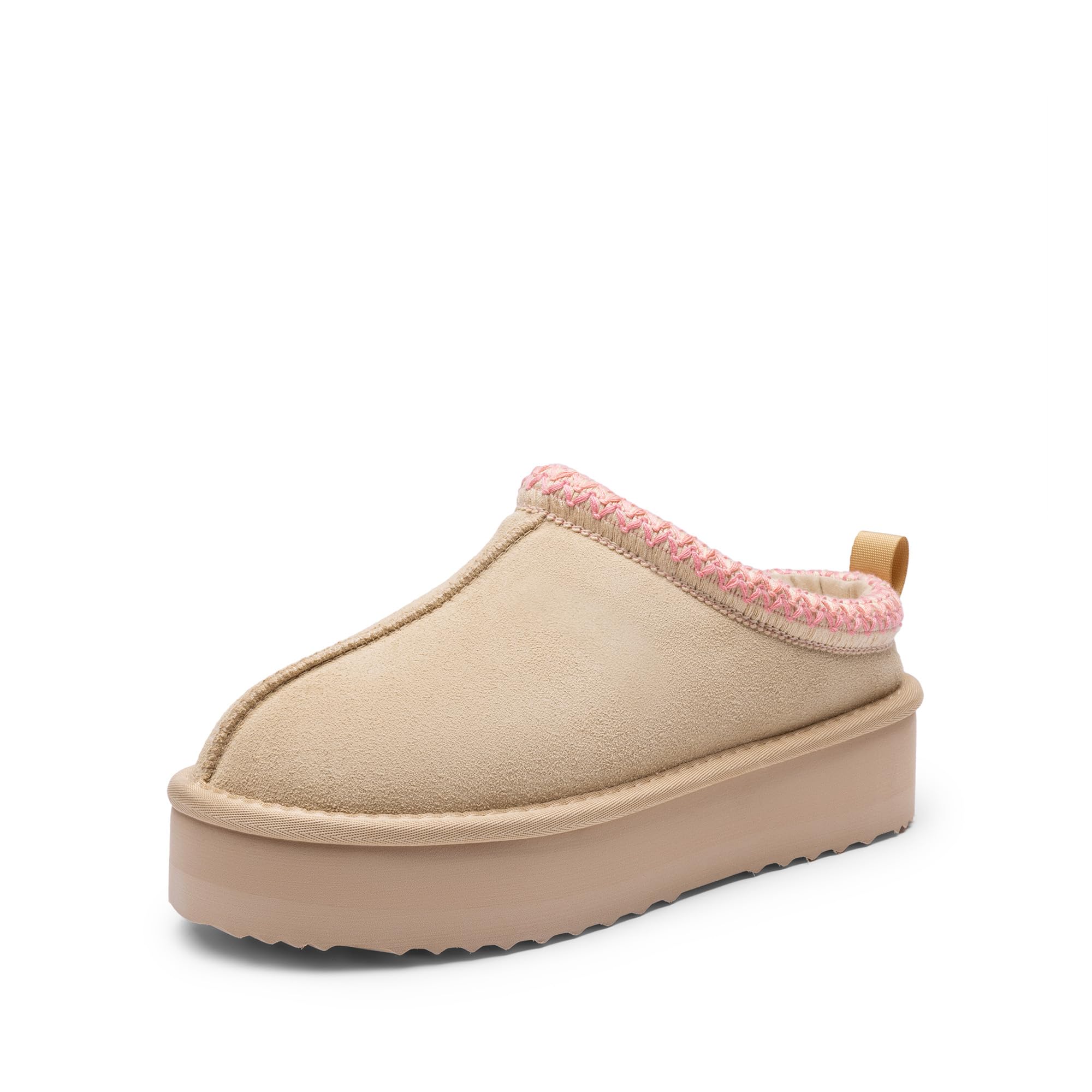 DREAM PAIRS Women's Slippers for Women Genuine Suede Platform Slip-on Warm Slippers Winter Fluffy Warm Comfy Furry Shoes for Outdoor Indoor FuzzyEasy,Size 12,Nude Image