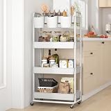 JIUYOTREE 4-Tier Plastic Rolling Storage Cart with Lockable Wheels White view 6