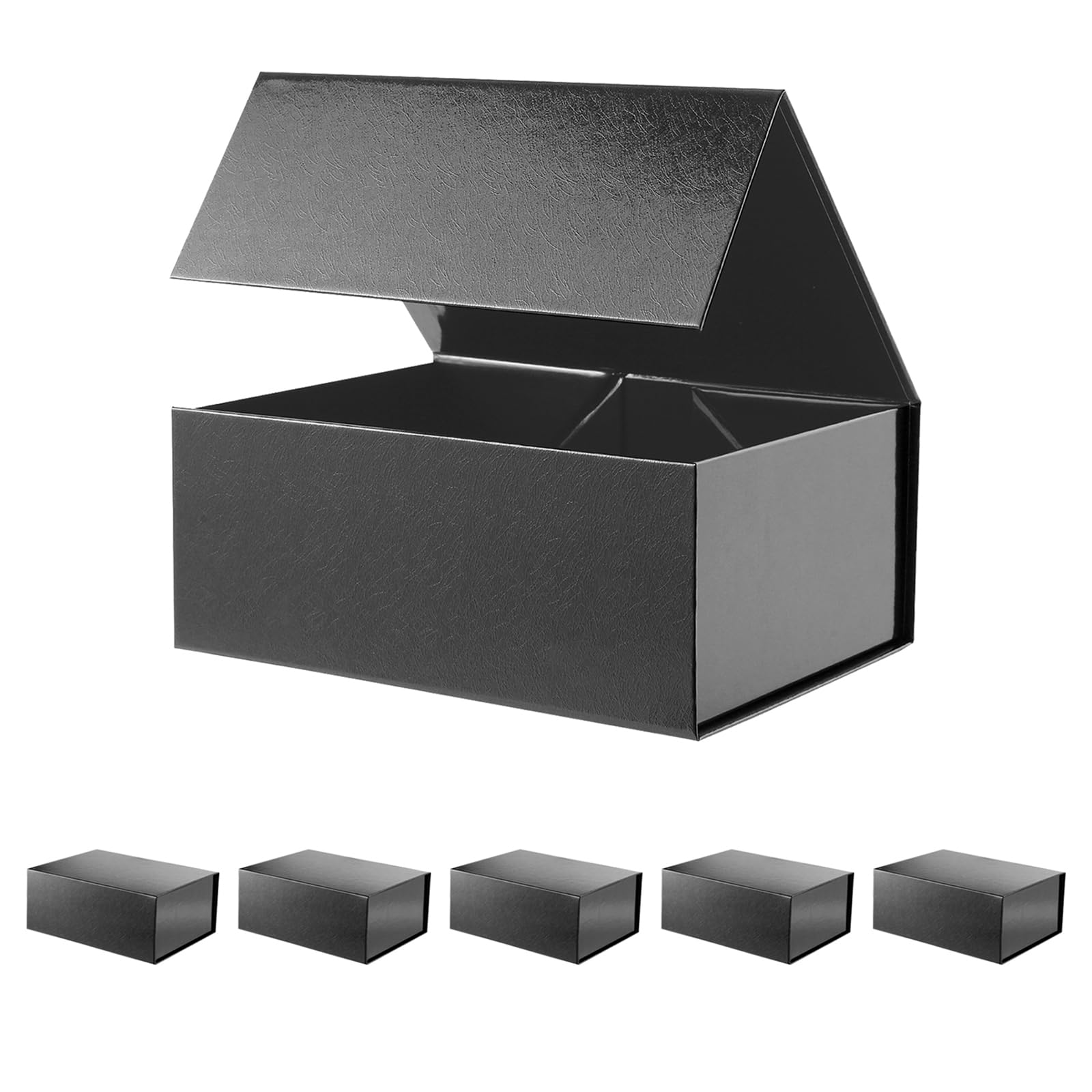 Photo 1 of BLK&WH 6 Gift Boxes 9x6.5x3.8 Inches, Black Gift Boxes, Gift Boxes with Lids, Collapsible Gift Boxes for Gift Packaging (Glossy Black with Grass Texture)