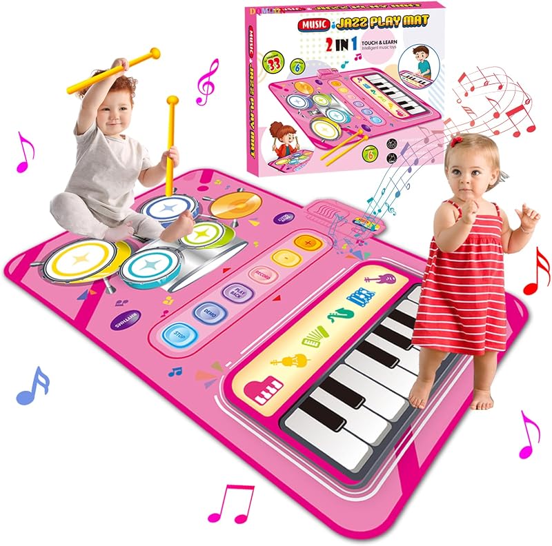 DQMOON 2 in 1 Music Mat for Kids Piano Drum Toddler Toy 1-6 Years