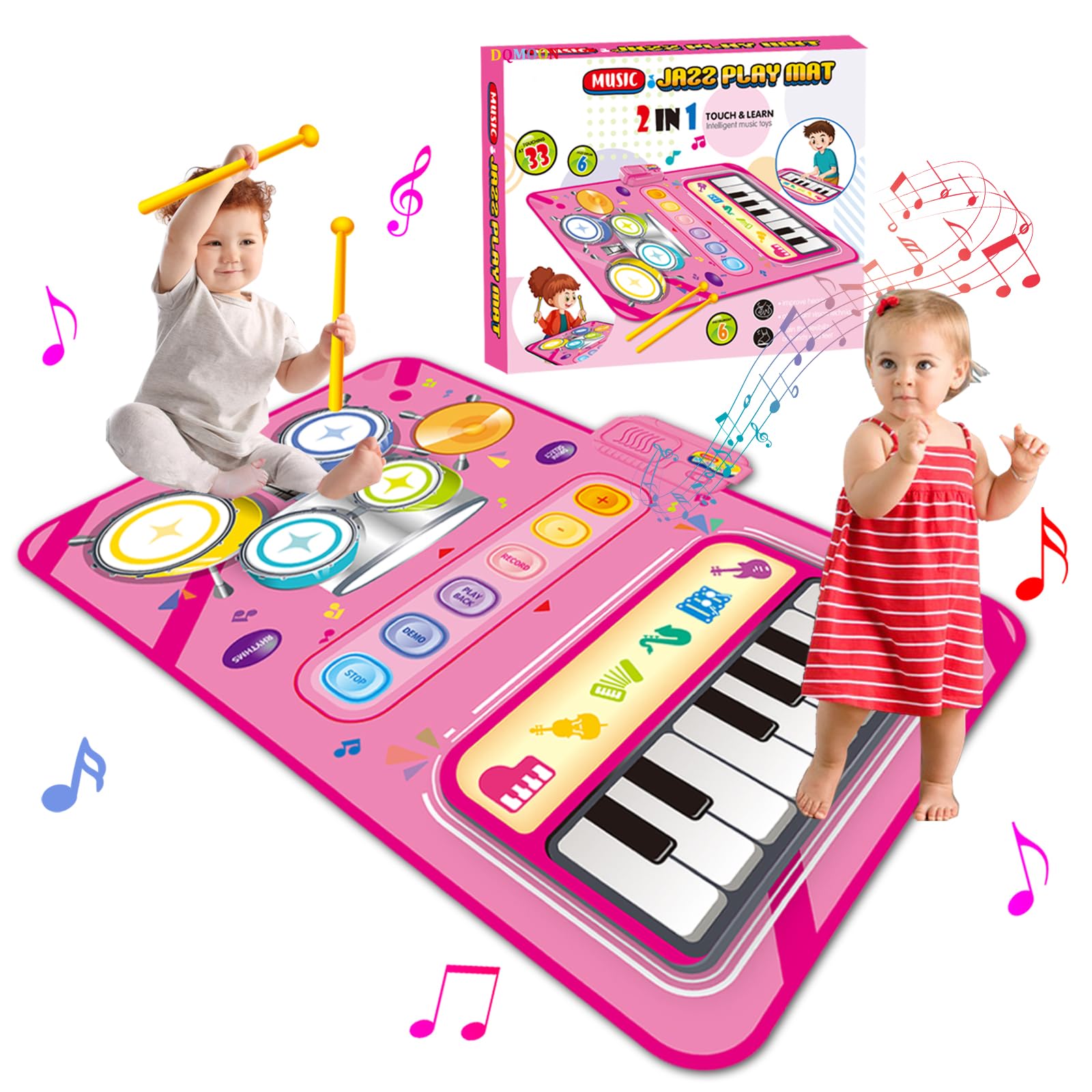 Toys for 1 2 3 4 5 Year Old Girls, 2 in 1 Music Mat Gifts for Girls Kids Toys Age 1-6, Montessori Educational Music Toys for 1-5 Year Old Toddlers, Birthday Presents Christmas Stocking Fillers for 1+