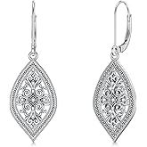 LWXIE Diamond Openwork Filigree Drop Dangle Earrings for Women in 925 Sterling Silver