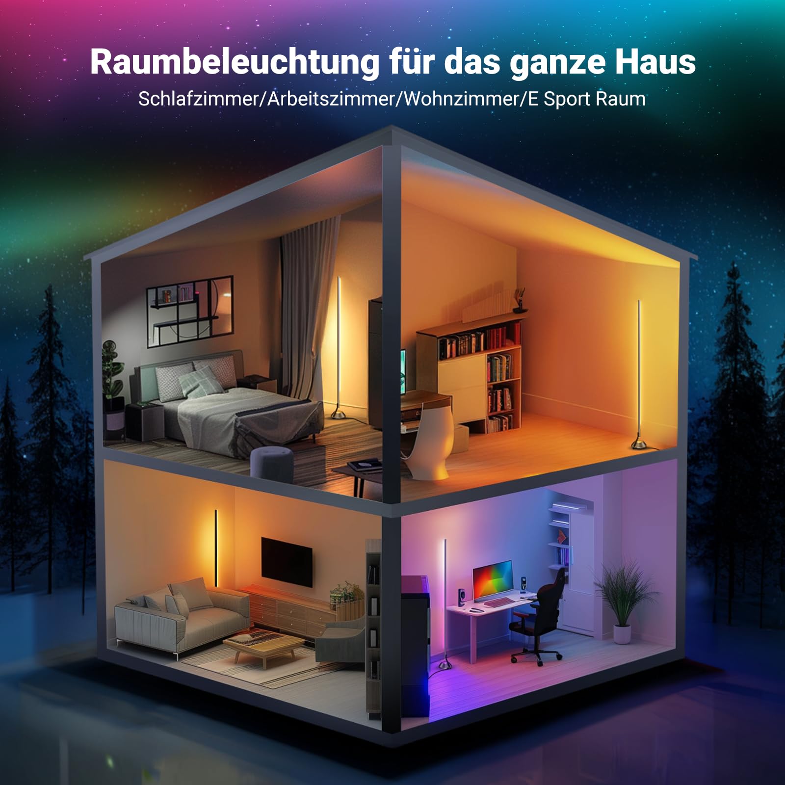 NEEWER Smart RGB IC W Stehlampe, 1500lm LED Eckleuchte kompatibel mit Alexa Google, APP Steuerung/AI DIY/Musiksynchronisation/16 Millionen Farben, Licht für Wohnzimmer Schlafzimmer Dekor, NF01 7
