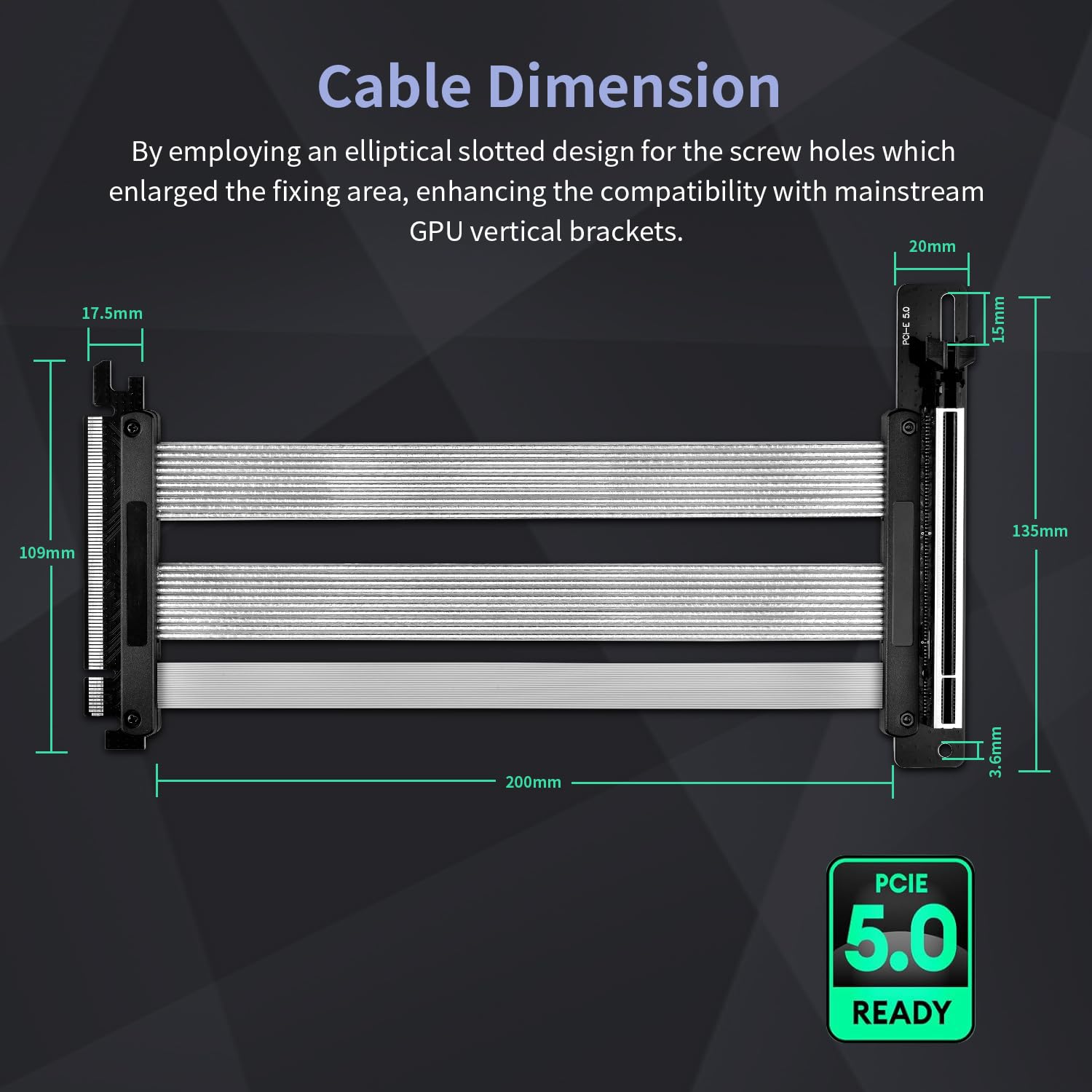 ConnBull PCIE 5.0 Riser-Kabel mit GPU Halterung Set, Gen 5 Grafikkarten Verlängerung, PCI-E 16X 128GB/s kompatibel mit PCIE 4.0 und WRX80/90E, RTX4090/5090/RX7900XTX, 20CM 5