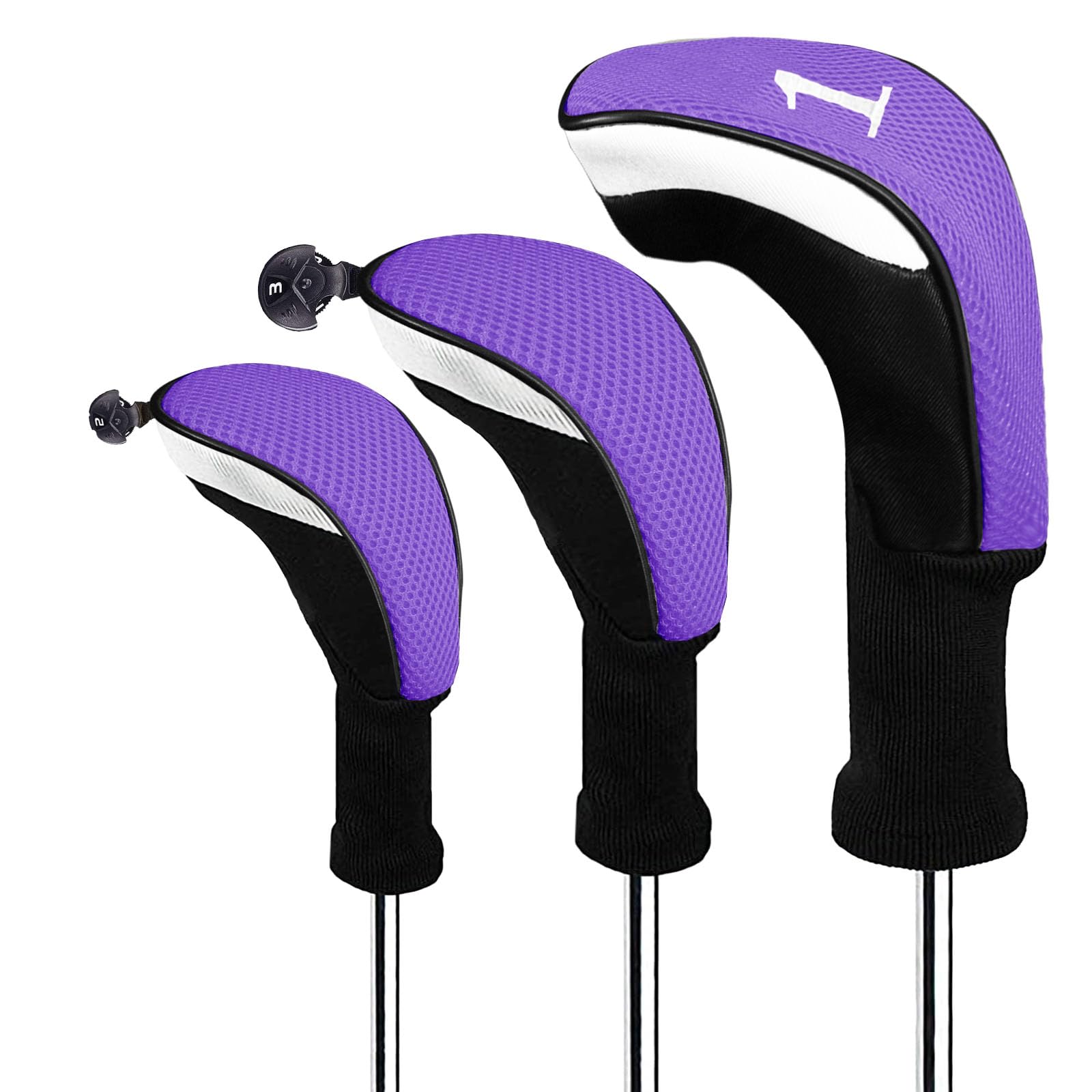 Golf Woods Club Head Covers 3/4 Set With Gift Box, Golf Head Covers 1 3 5 7 X With Interchangeable Number Tag for Men Women Fit All Wood Clubs (Purple 3pcs)
