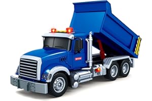 Bstoyder Kids Toys for 3 4 5 6 7 8 Years Old Boys, Large Dump Truck Toy with Lights, Sounds, Blue Toddler Friction Powered Truck Vehicle Toy for Boys Girls Birthday Gifts