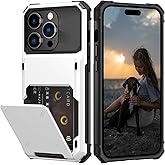 Nvollnoe Compatible with iPhone 15 Pro Case with Card Holder[Store 5 Cards] Dual Layer Heavy Duty Shockproof Wallet Case with Hidden Card Slot Large Storage Cover for Men&Women 6.1''(White)