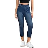 GRAPENT Capri Jeans for Women Skinny High Waisted Pull On Elastic Waist Knit Jeggings Comfy Stretchy Denim Capris Pants