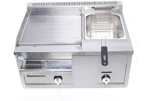 LIECARYAM Commercial Reataurant Gas Grills - Griddle Reataurant Griddle Commercial Deep Fryer Stainless Steel Gas Propane Flat Top Grill Griddle with Deep Fryer Multi-function 27Inch