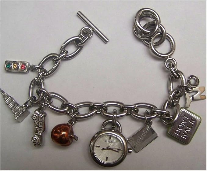 Amazon Com Fossil Nyc Charm Bracelet White Dial Women S Watch Es1344 Watches