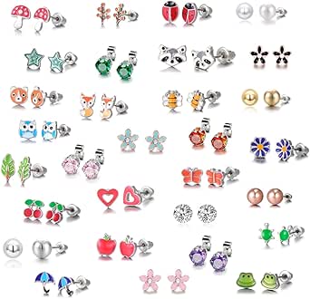 33/30 Pairs Hypoallergenic Earrings for Girls Sensitive Ears with Stainless Steel Post -Assorted Cute Stud Earrings for Teens Girls Women