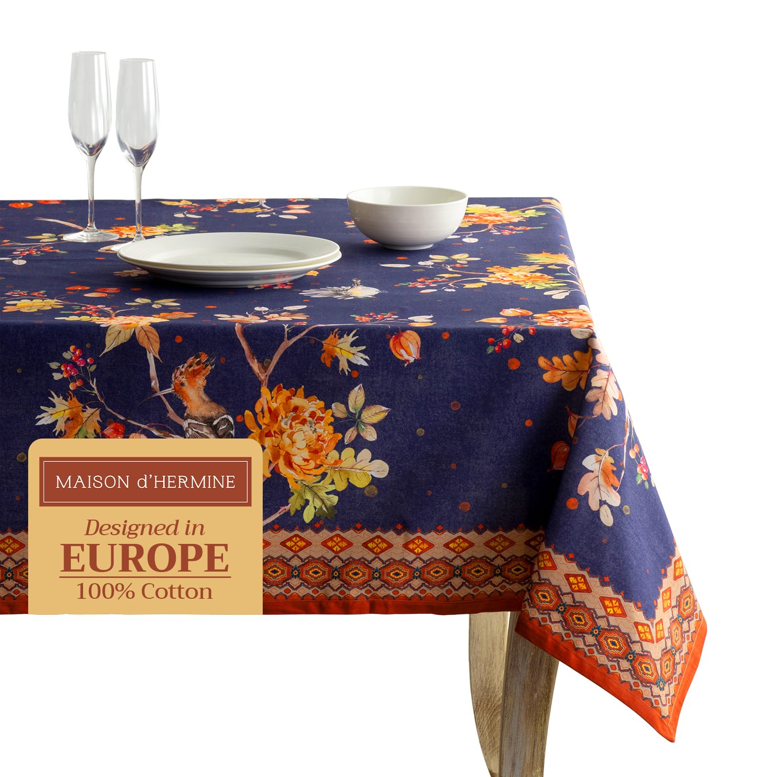 Maison d' Hermine Table Cloth Rectangle Table 100% Cotton 230 cm x 140 cm Tablecloth Reusable Everyday Use for Christmas Decorations Dining Farmhouse Home Party Festive (Kelim - Infinity)