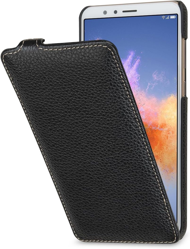 StilGut Slim Vertical Flip Case for Honor 7X, Genuine Leather Huawei Honor 7X Case, Black