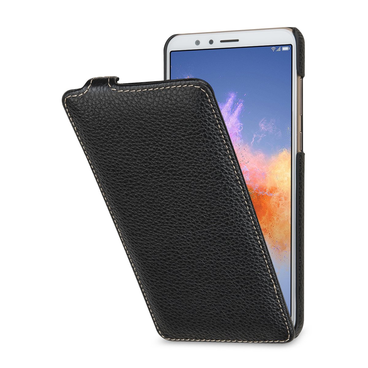 StilGut Slim Vertical Flip Case for Honor 7X, Genuine Leather Huawei Honor 7X Case, Black — image 1