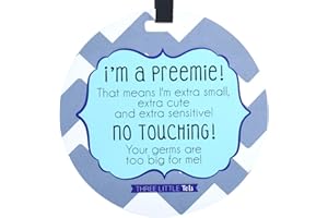 THREE LITTLE TOTS – Blue Boy Preemie No Touching Baby Car Seat Sign or Stroller Tag – Preemie Gift – CPSIA Safety Tested
