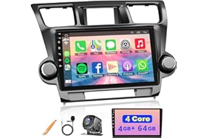 4 Core 4GB+64GB Car Radio for Toyota Highlander 2008-2013,10.2 Inch QLED Touch Screen Car Stereo with Carplay&Android Auto,Wi