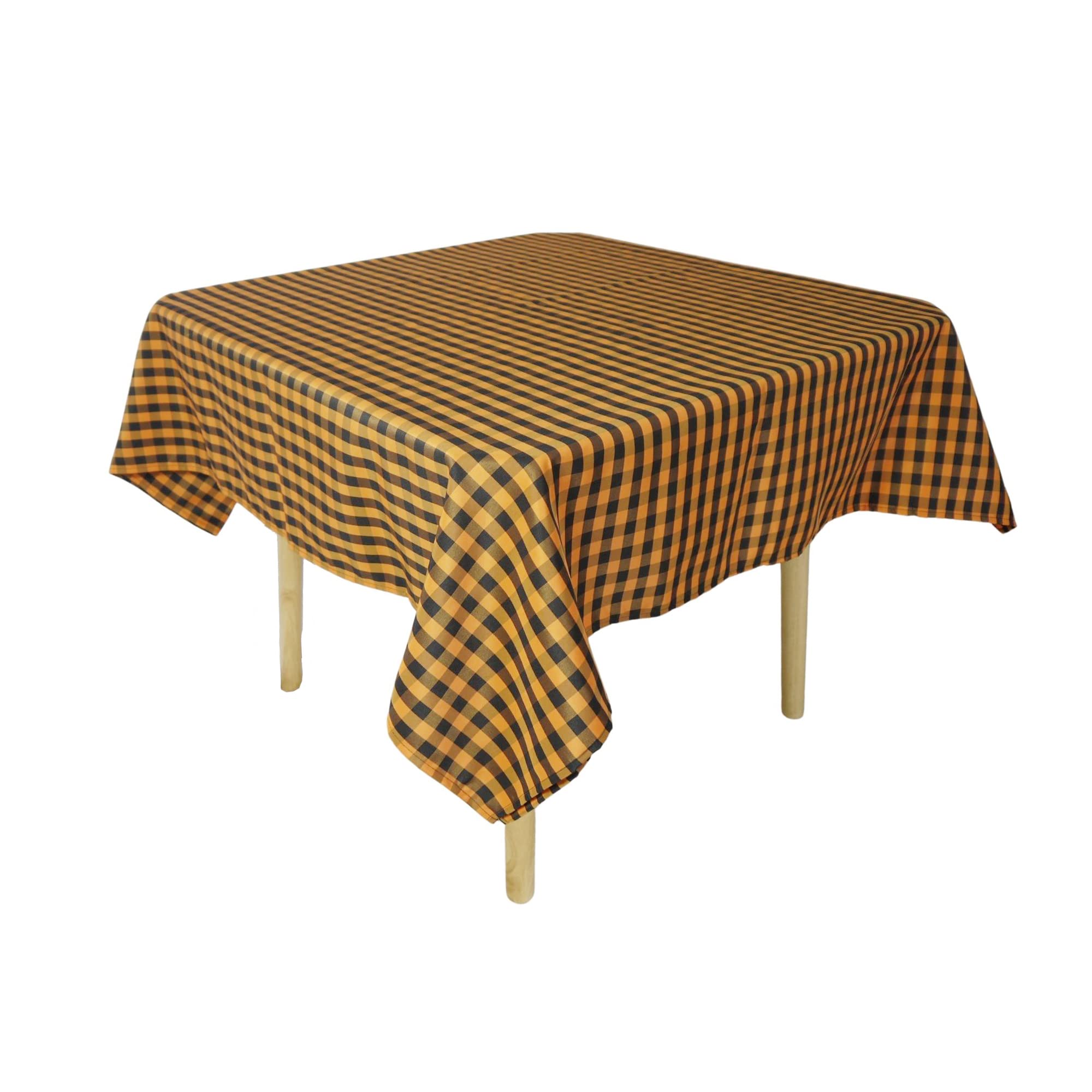 Weavric Checkered Square Tablecloth, 85x85 Inches 216x216cm Washable Wrinkle Stain Free Gingham for Buffet Table, Outdoor Picnic, Hotel, Restaurant, Party, Holiday, Christmas, Orange and Black