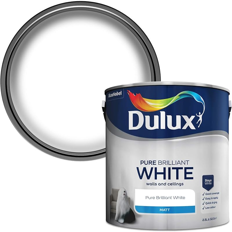Dulux Matt Emulsion Paint Walls Ceilings Pure Brilliant White 2.5L