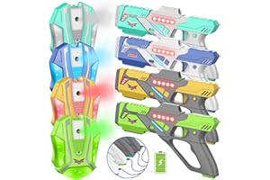 JAKMEAN Rechargeable Lase r Tag Set with Vests, Upgrade Lase r Tag Guns Set of 4, Multi Player Lase r Tag Set for Kids Toy for Teen Boys & Girls, Indoor&Outdoor Toy Gift,Ages 8+,White+Gray