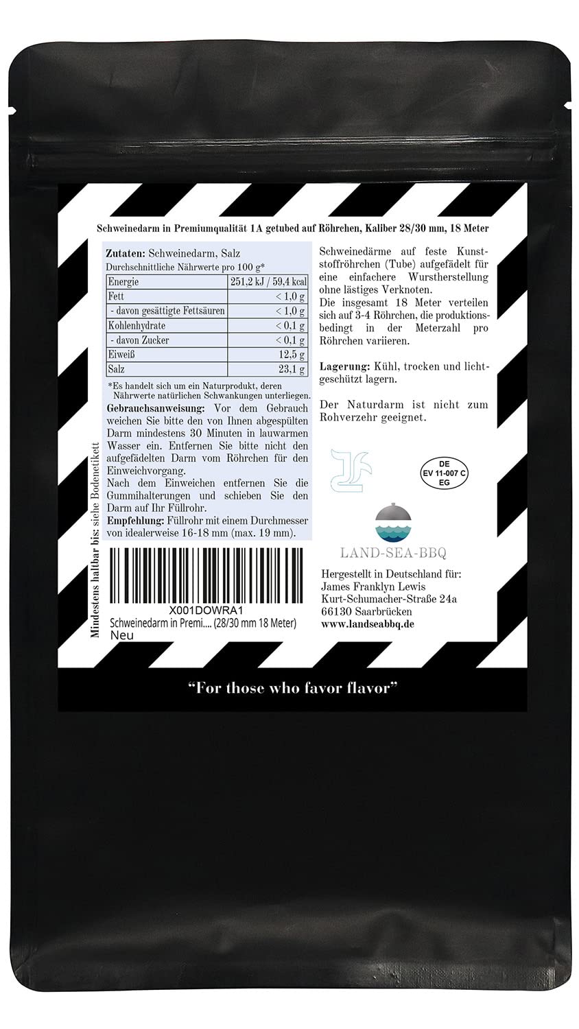 Schweinedarm 28/30 mm 18 Meter in Premiumqualität 1A getubed auf Röhrchen von LAND-SEA-BBQ. Ideal für die Herstellung selbstgemachter Würstchen. 2