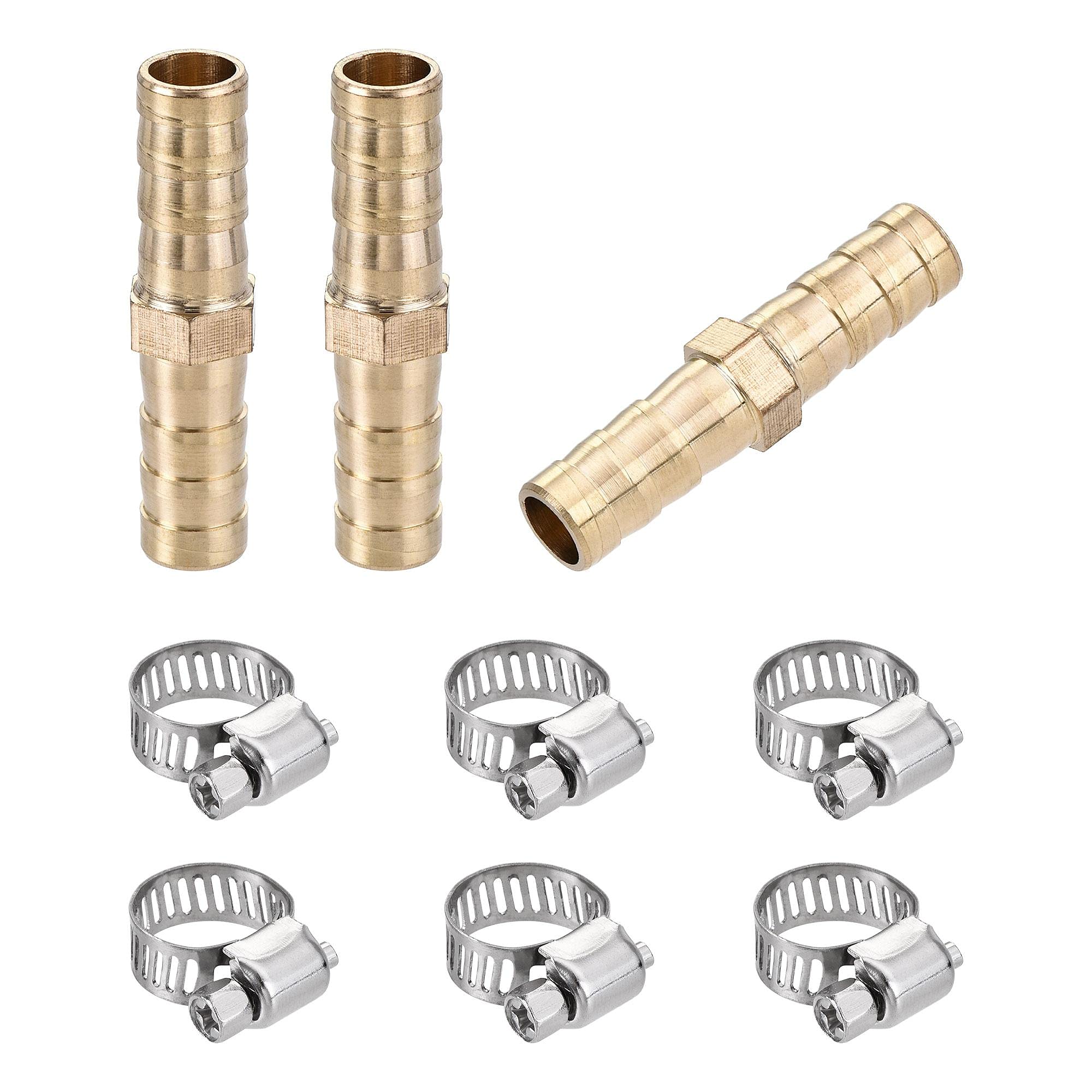 sourcing map Barb Hose Fitting, 8x39mm Straight Coupler Quick Connector Adapter with 6-12mm Adjustable Stainless Steel Hose Clamps, for Water Fuel Air Oil Gas 3 Set